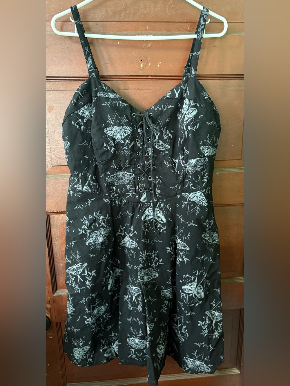 Torrid Nightfall Corset Mini Dress with Lace-Up Bodice - Mystic Moths Deep Black - Picture 2 of 5
